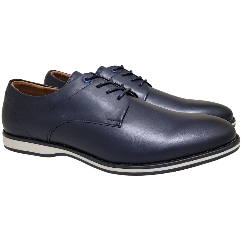 Nine West Men Mathias Plain Toe Derby Oxfords Size US 11M Navy Blue Faux Leather